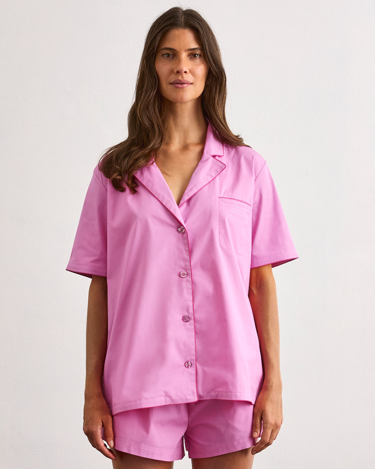 Cotton Piped Short Sleeve Shirt - Bubblegum & Berry Piped | Bed