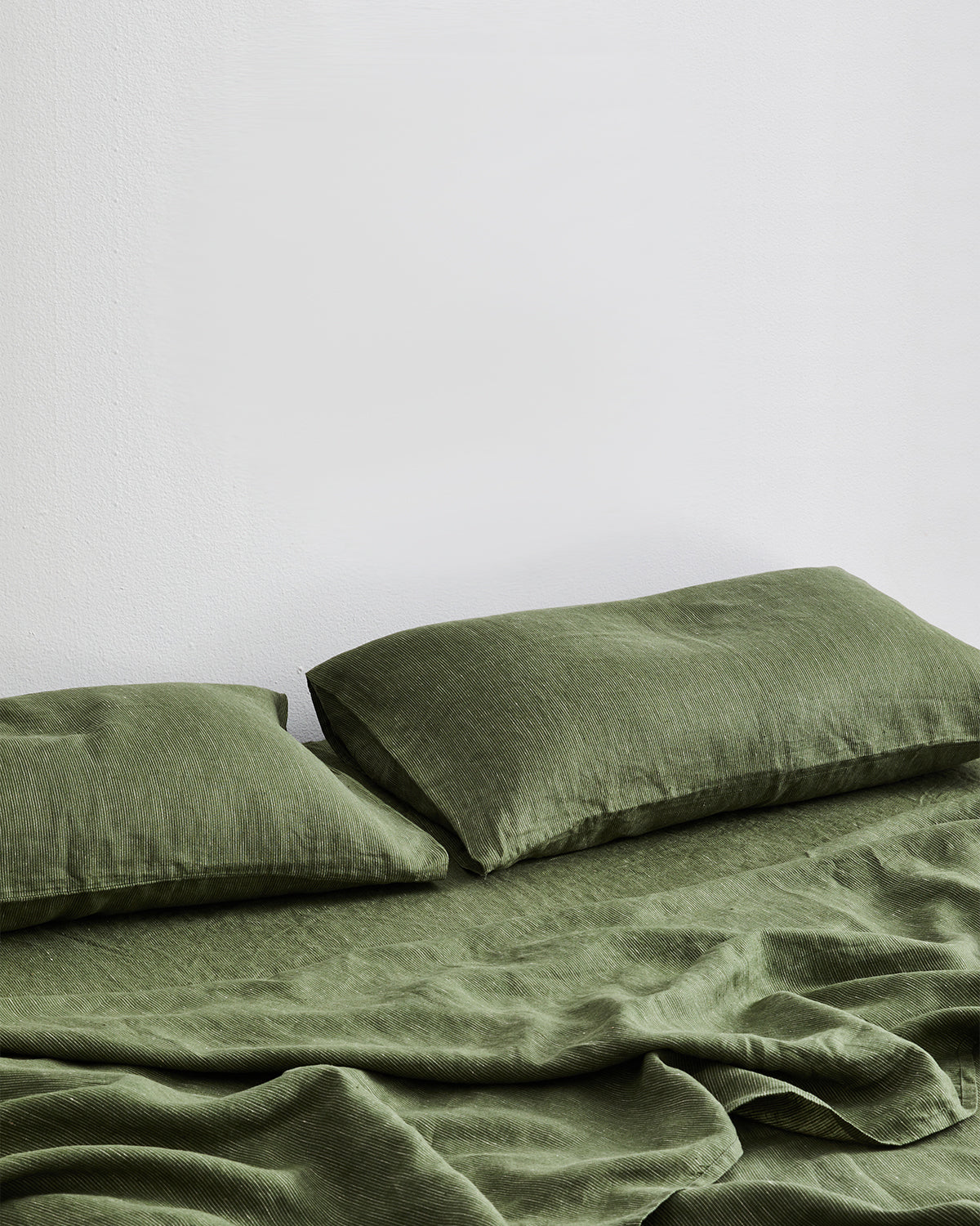 100% French Flax Linen Fitted Sheet - Olive Stripe | Bed Threads