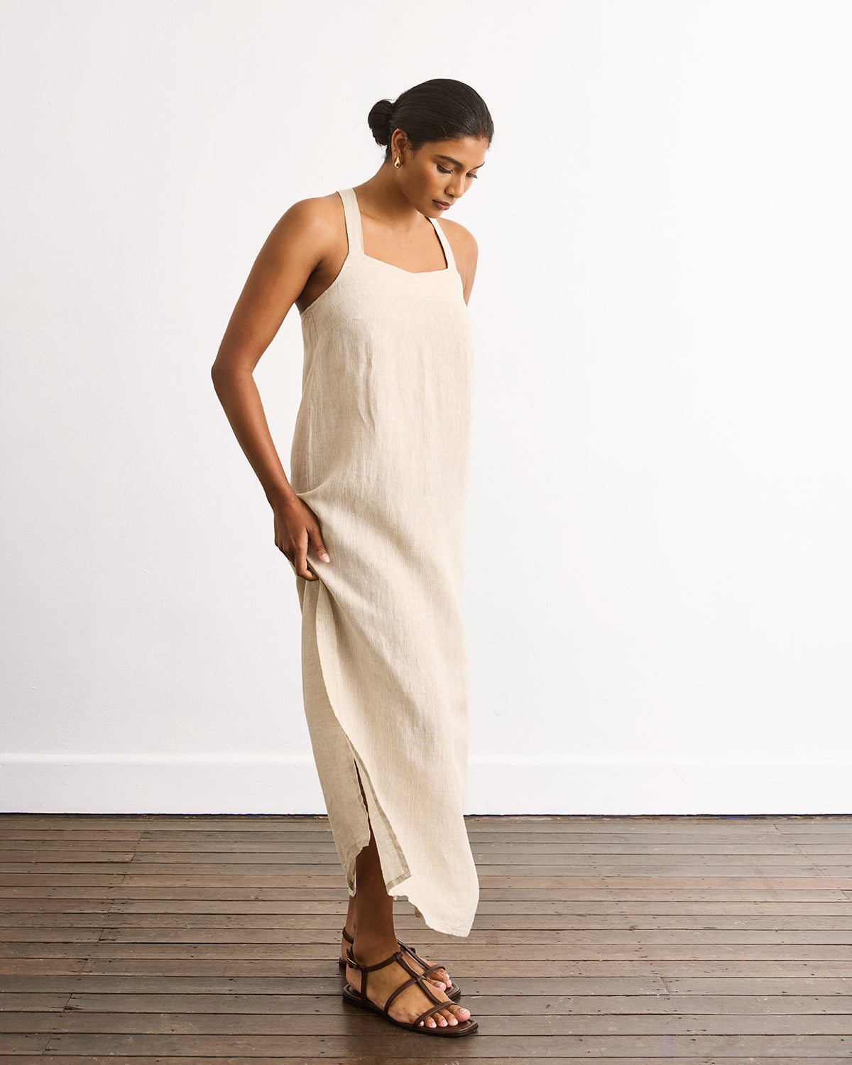 Boulevard Linen Maxi Dress in Oatmeal - Small - Bed Threads