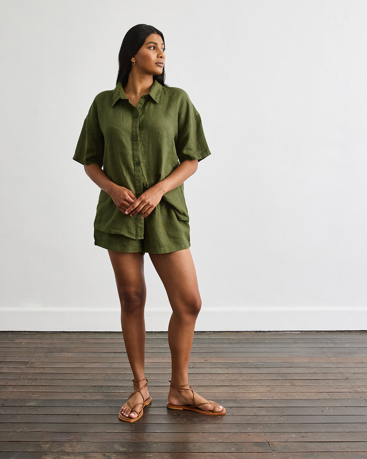 Marina Short Sleeve Shirt in Olive – Bed Threads