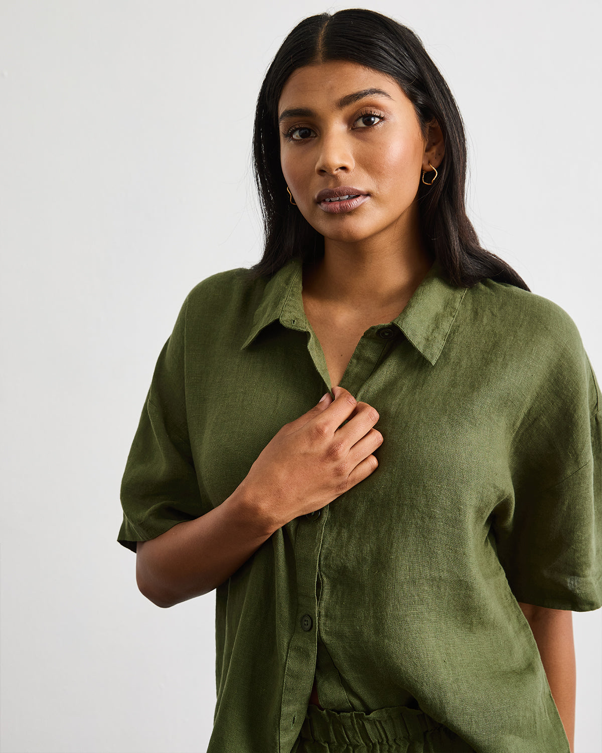Marina Short Sleeve Shirt in Olive – Bed Threads