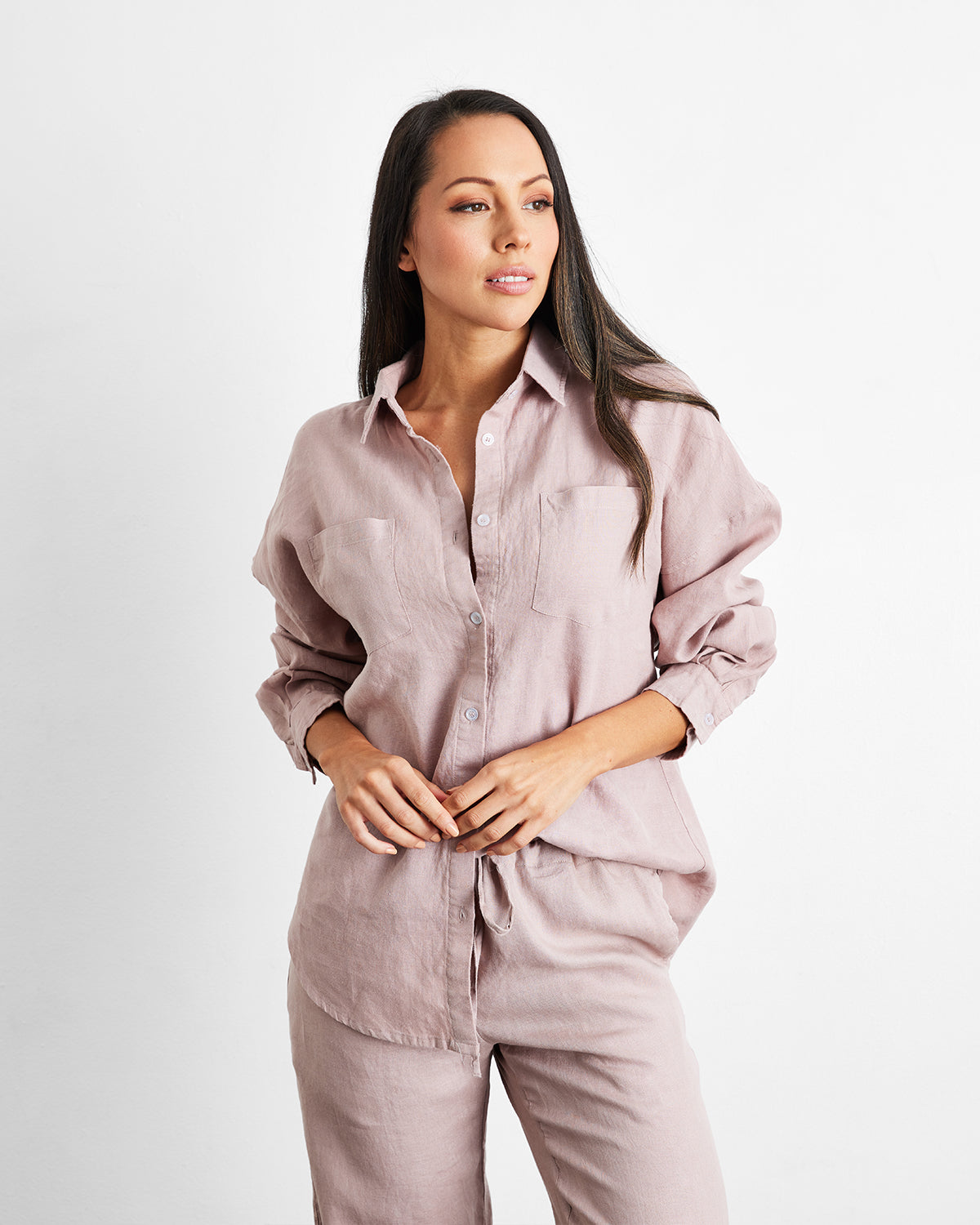 Lavender 100% French Flax Linen Long Sleeve Shirt – Bed Threads