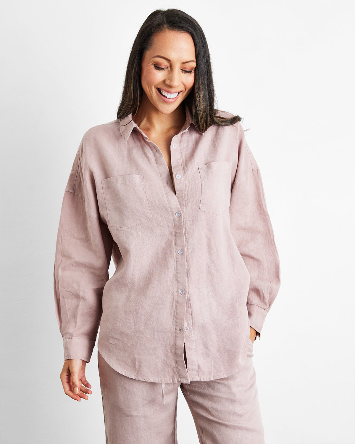 FLAX Globetrotter Women's Purple Wash Linen Button Up Long Sleeve Shirt  Size S