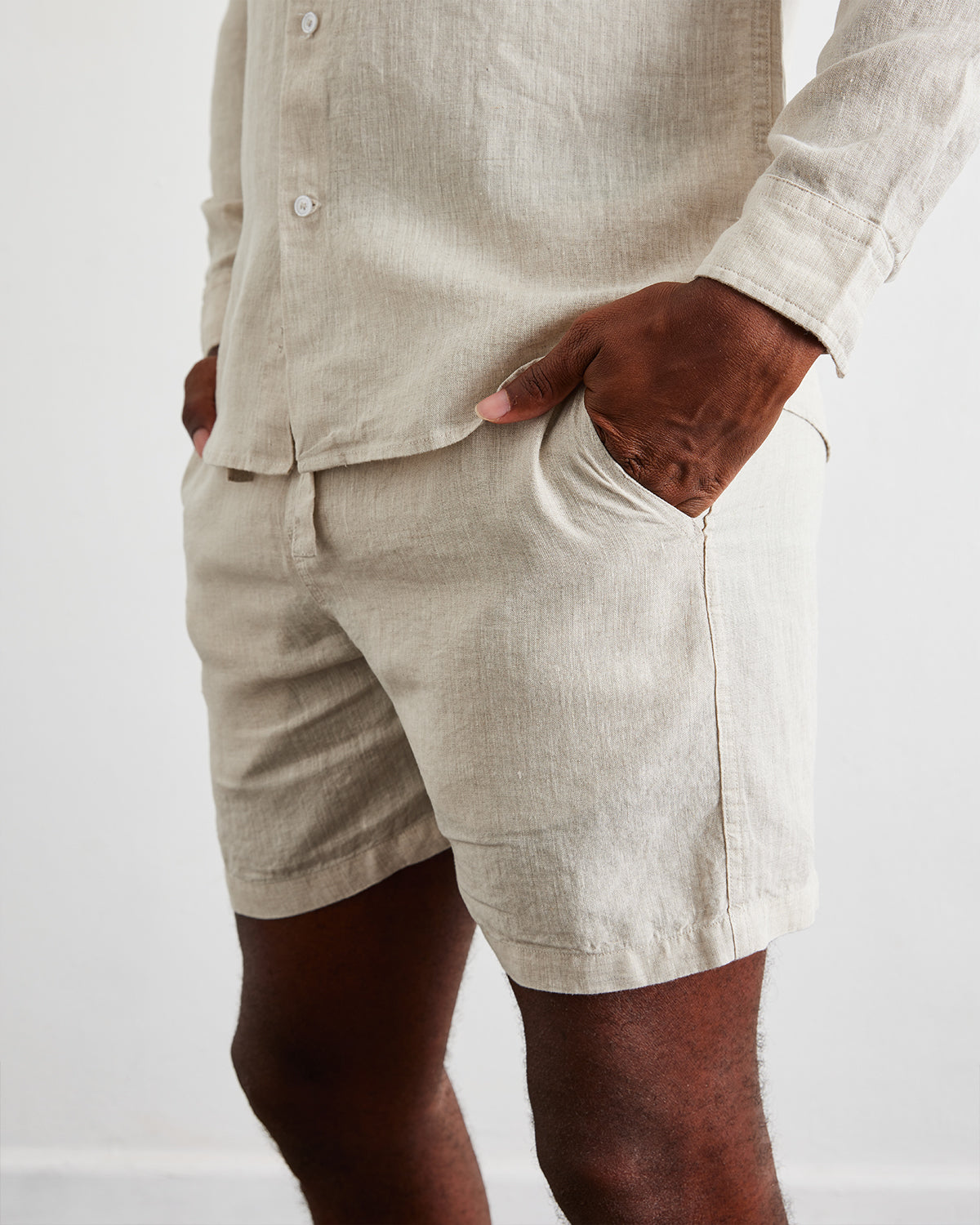 Oatmeal 100% French Flax Linen Men's Shorts - Main Image