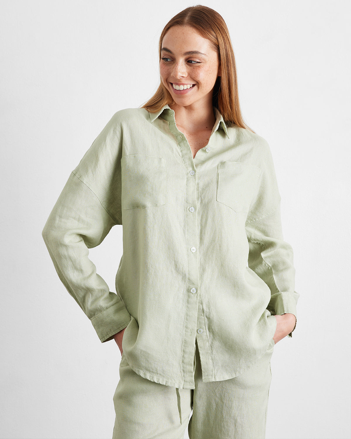 Sage 100% French Flax Linen Long Sleeve Shirt – Bed Threads