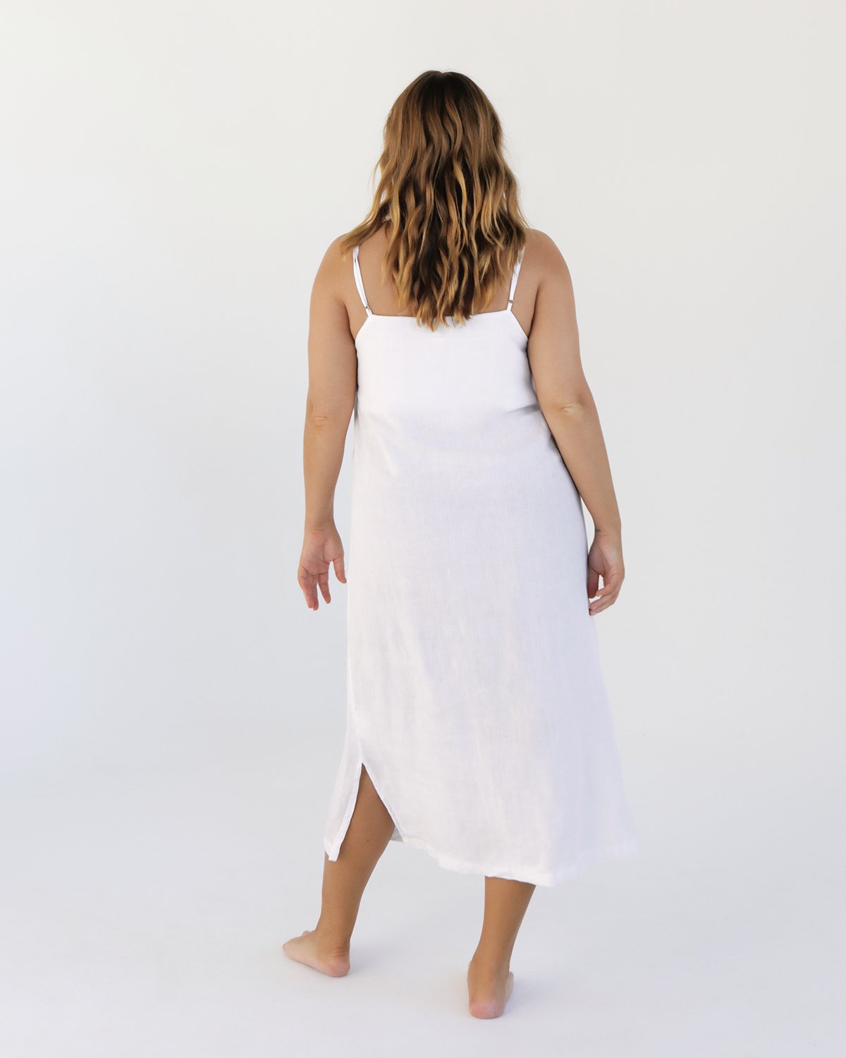 White 100% French Flax Linen Midi Dress - Triple Extra Large
