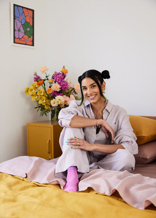 women wearing linen sleepwear pajamas