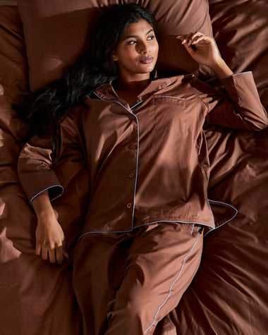Espresso & Sky Piped Long Sleeve Shirt