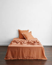 Hazelnut & Terracotta 100% French Flax Linen Scalloped European Pillowcases (Set of Two) - view