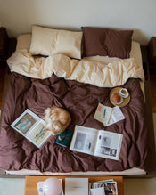 Espresso, Vanilla & Sky Piped 100% Organic Cotton Percale Pillowcases (Set of Two) - view