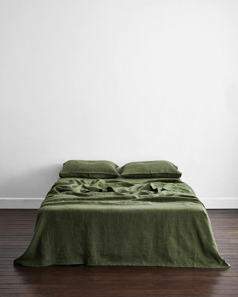 Olive Stripe 100% French Flax Linen Sheet Set