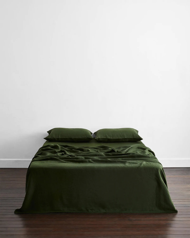 Olive 100% French Flax Linen Sheet Set