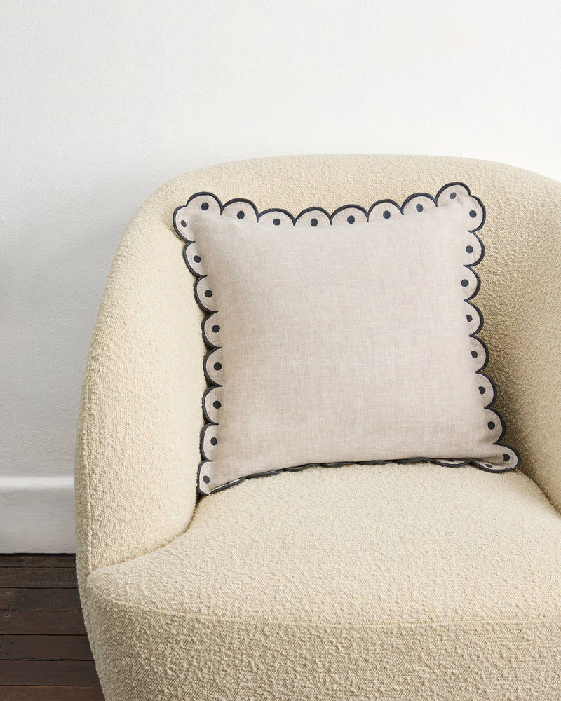 Oatmeal & Charcoal 100% French Flax Linen Swirl Cushion Cover