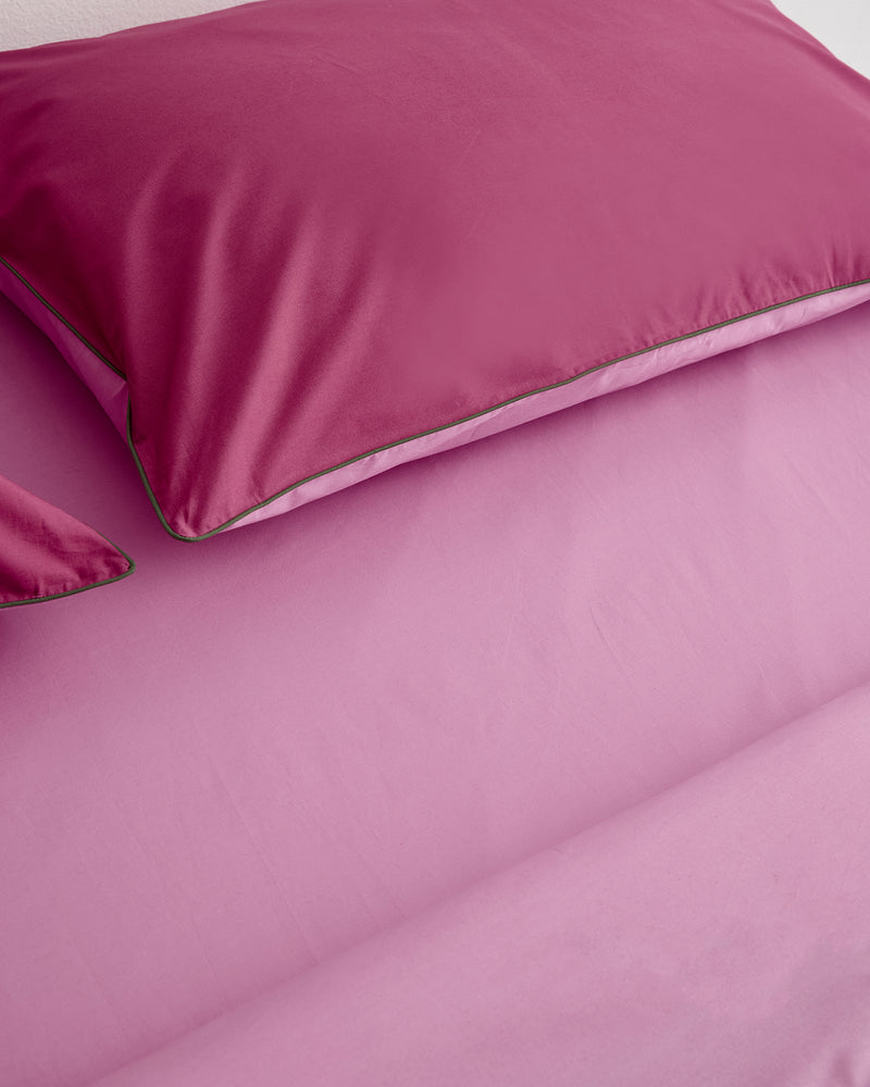 Berry, Bubblegum & Moss Piped 100% Organic Cotton Percale Pillowcases (Set of Two)