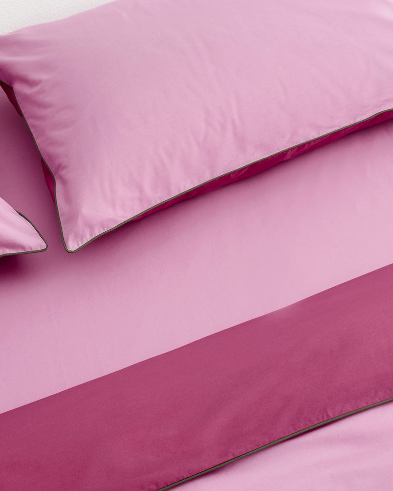 Berry, Bubblegum & Moss Piped 100% Organic Cotton Percale Pillowcases (Set of Two)