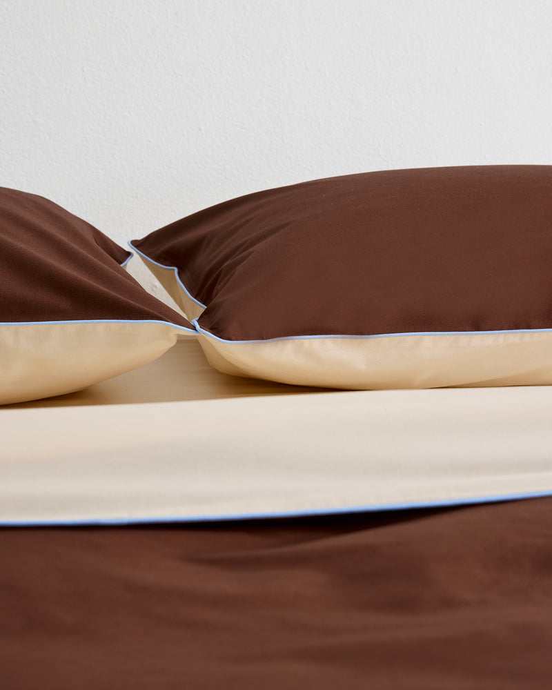 Espresso, Vanilla & Sky Piped 100% Organic Cotton Percale Pillowcases (Set of Two)