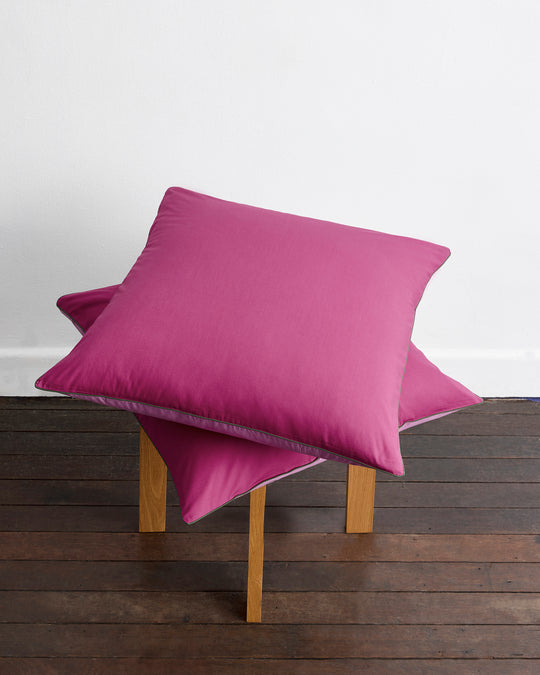 Berry, Bubblegum & Moss Piped 100% Organic Cotton Percale European Pillowcases (Set of Two)