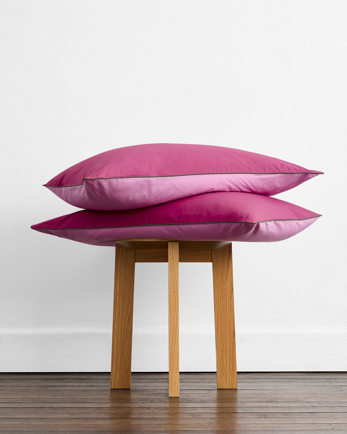Berry, Bubblegum & Moss Piped 100% Organic Cotton Percale Pillowcases (Set of Two)