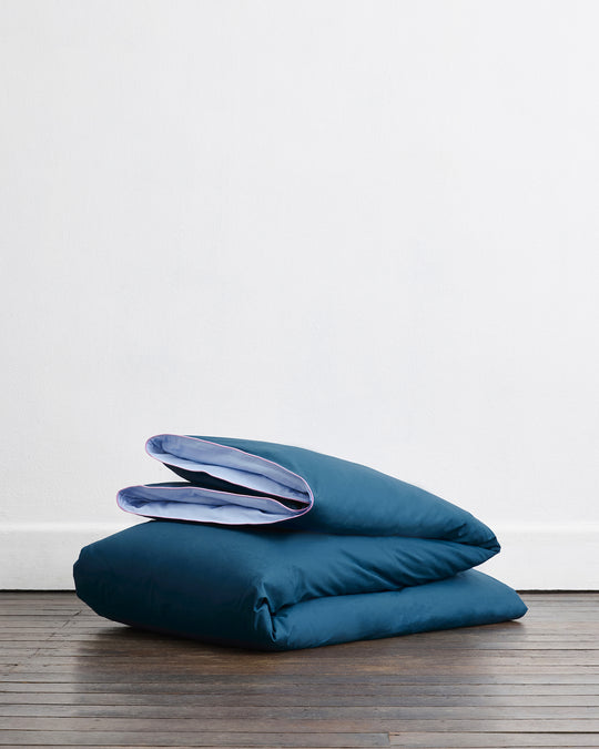 Aegean, Sky & Bubblegum Piped 100% Organic Cotton Percale Duvet Cover
