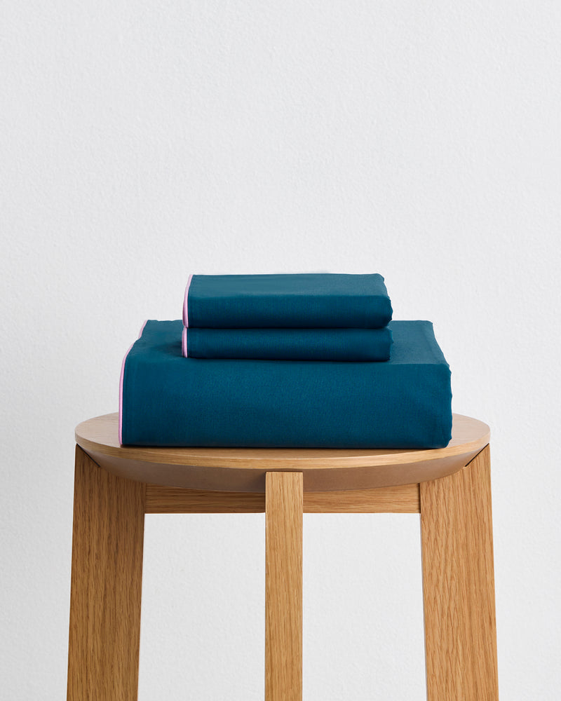 Aegean, Sky & Bubblegum Piped 100% Organic Cotton Percale Duvet Cover Set