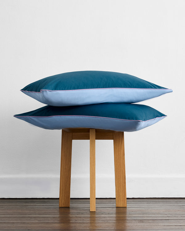 Aegean, Sky & Bubblegum Piped 100% Organic Cotton Percale Pillowcases (Set of Two)
