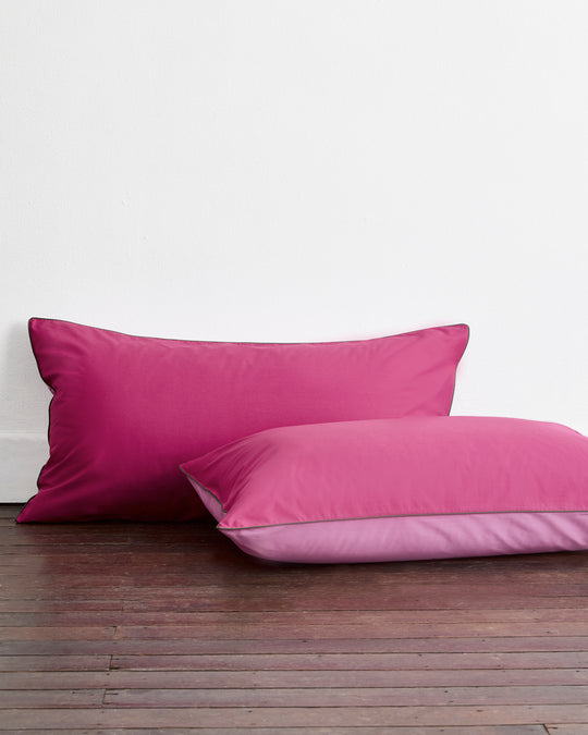 Berry, Bubblegum & Moss Piped 100% Organic Cotton Percale King Pillowcases (Set of Two)