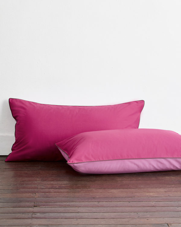 Berry, Bubblegum & Moss Piped 100% Organic Cotton Percale King Pillowcases (Set of Two)