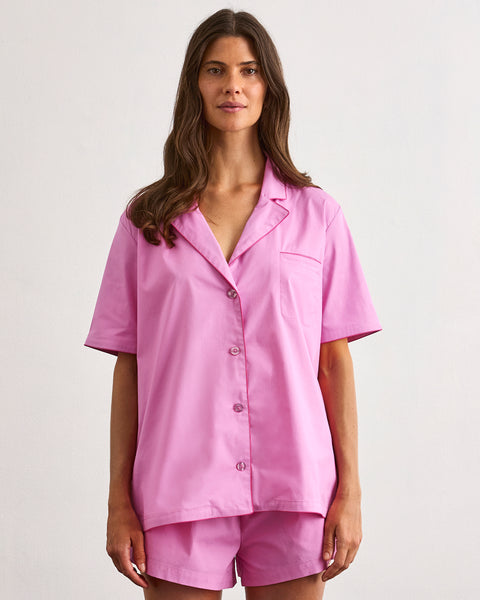 Cotton Piped Short Sleeve Shirt - Bubblegum & Berry Piped | Bed