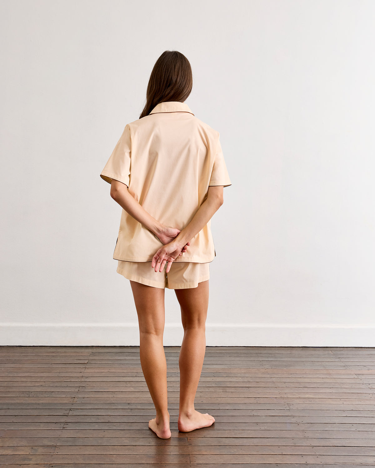 Cotton Piped Short Sleeve Shirt - Vanilla & Espresso Piped | Bed