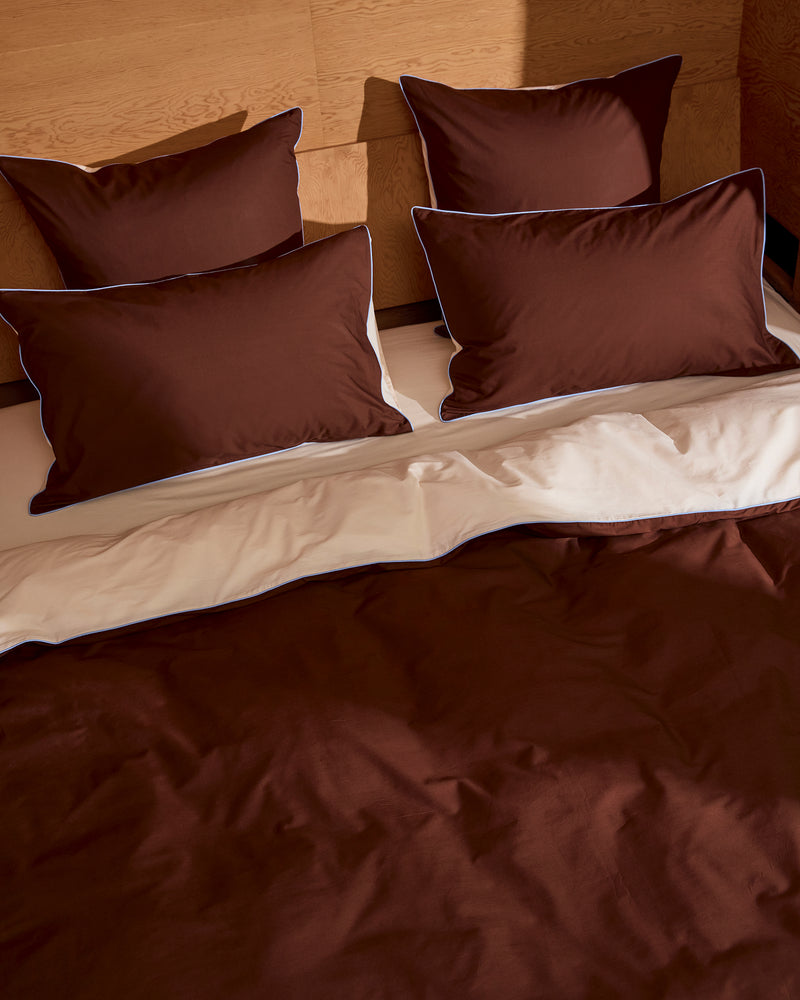 Espresso, Vanilla & Sky Piped 100% Organic Cotton Percale Pillowcases (Set of Two)