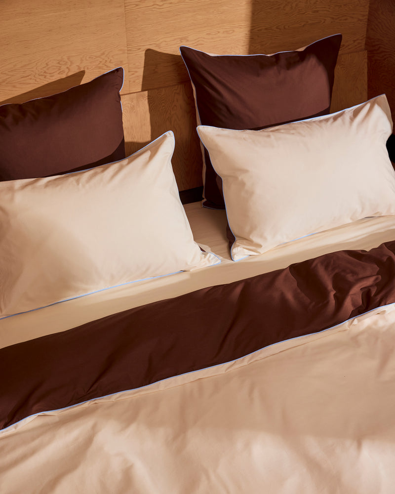 Espresso, Vanilla & Sky Piped 100% Organic Cotton Percale Pillowcases (Set of Two)
