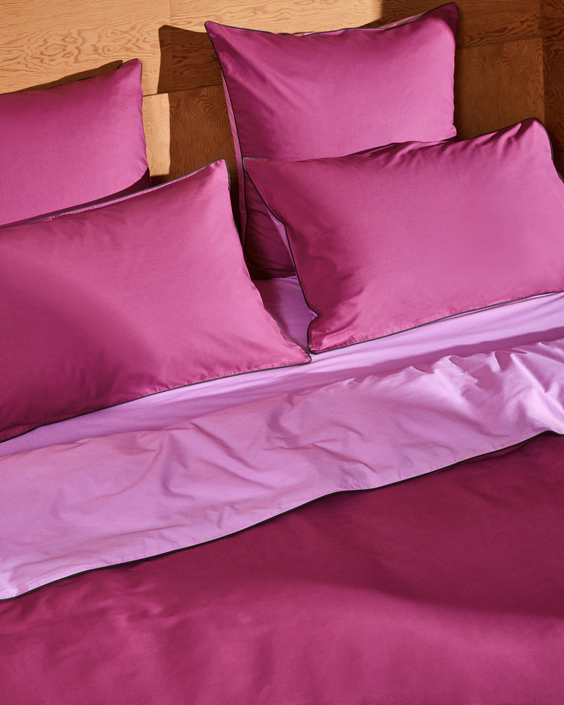 Berry, Bubblegum & Moss Piped 100% Organic Cotton Percale Pillowcases (Set of Two)