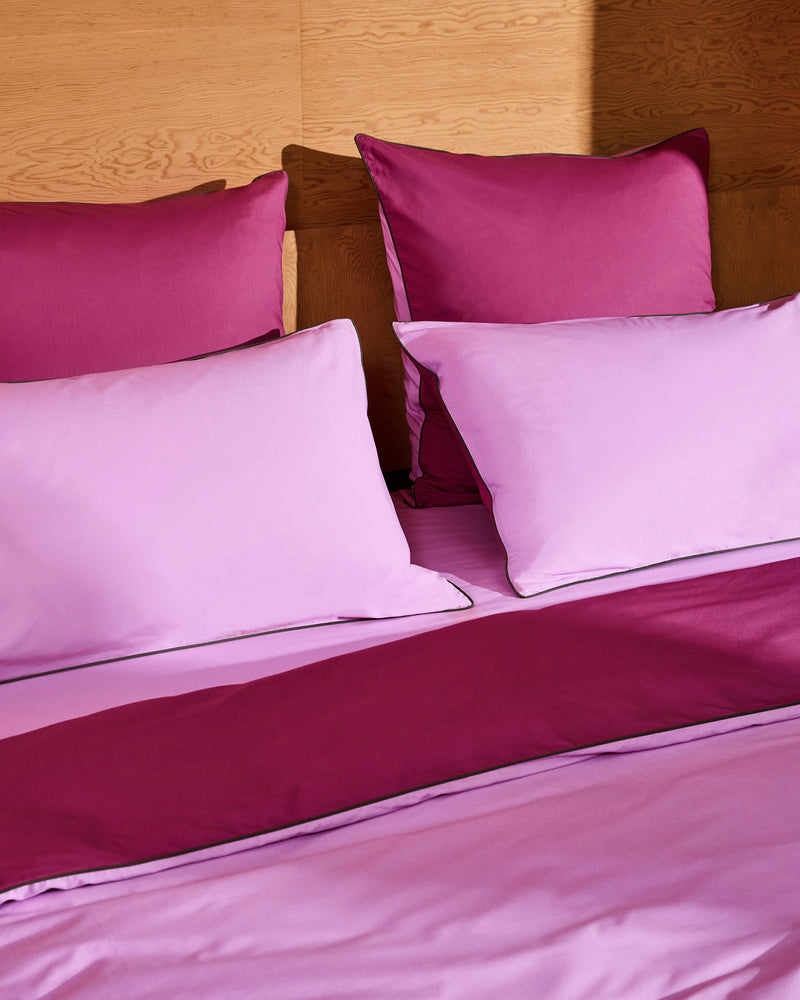 Berry, Bubblegum & Moss Piped 100% Organic Cotton Percale Pillowcases (Set of Two)