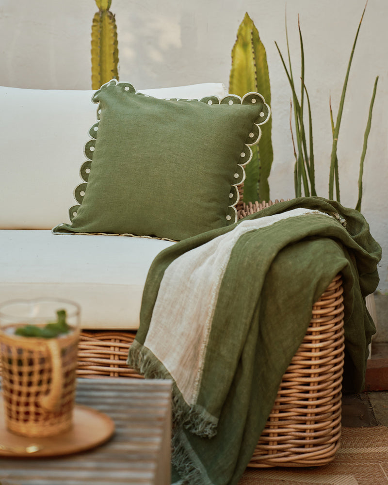 Oatmeal & Olive 100% French Flax Linen Muslin Throw