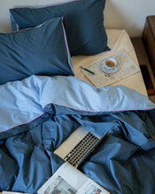 Aegean, Sky & Bubblegum Piped 100% Organic Cotton Percale Duvet Cover Set - view