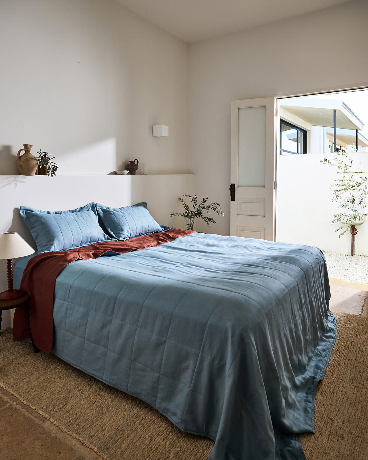 100% French Flax Linen Quilt - Cacao & Lagoon | Bed Threads