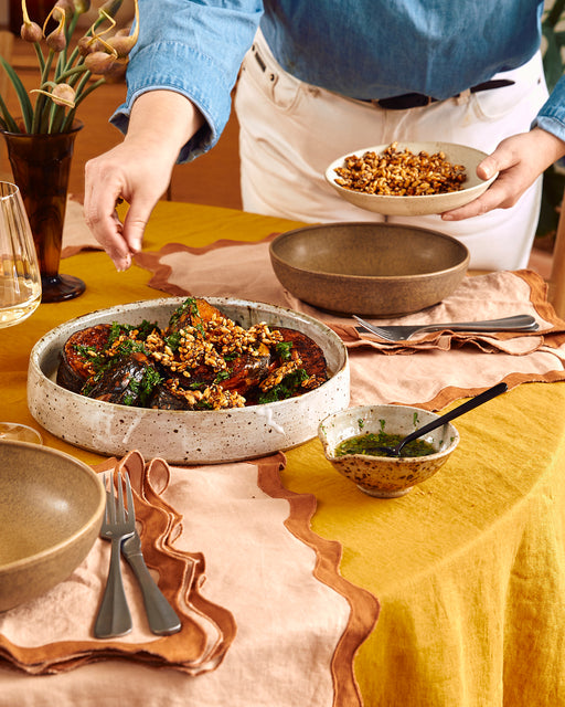 Terracotta & Rust 100% French Flax Linen Scalloped Placemats (Set of Four)