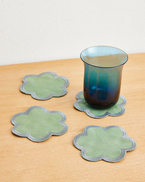 Pistachio & Mineral 100% French Flax Linen Cloud Coasters (Set of Four)