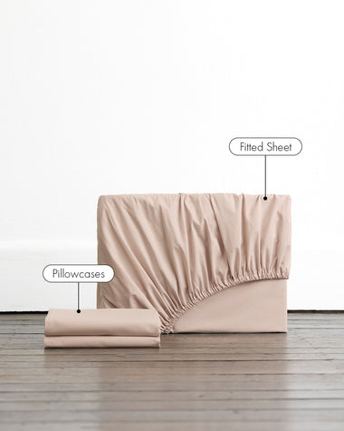 Oyster 100% Organic Cotton Percale Fitted Sheet Set