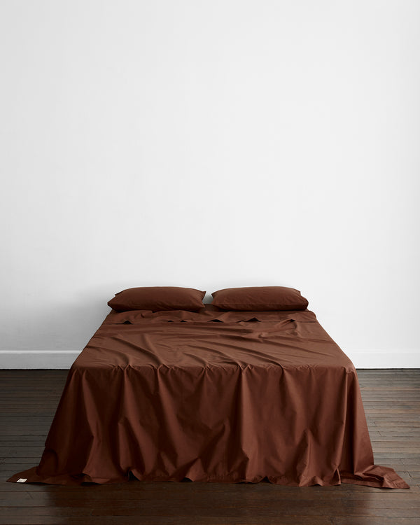 Espresso 100% Organic Cotton Percale Flat Sheet