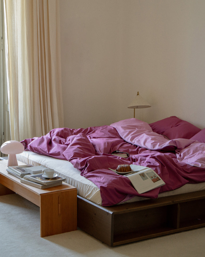 Berry, Bubblegum & Moss Piped Duvet Cover 100% Organic Cotton Percale