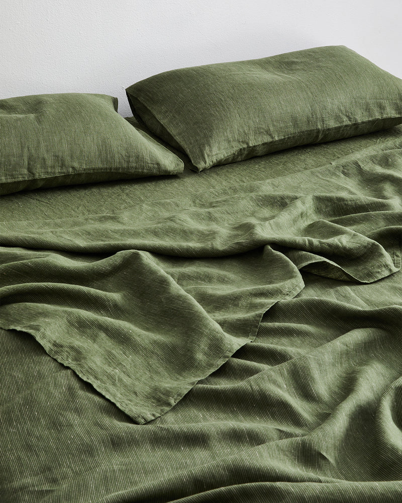 Olive Stripe 100% Flax Linen King Pillowcases (Set of Two)