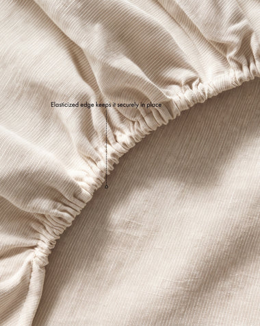 Oatmeal & White Stripe 100% French Flax Linen Fitted Sheet