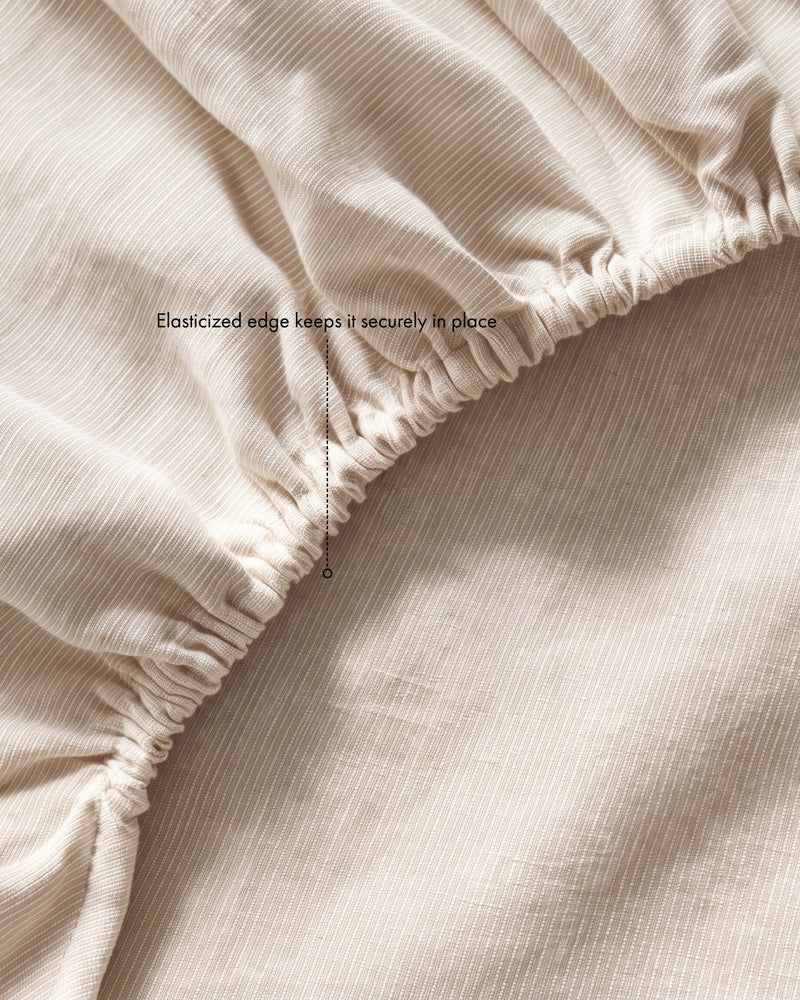 Oatmeal & White Stripe 100% French Flax Linen Fitted Sheet