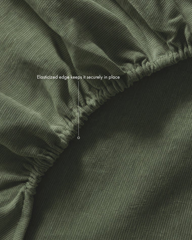 Olive Stripe 100% French Flax Linen Fitted Sheet