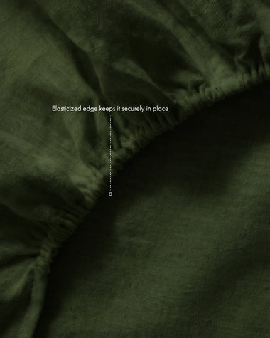 Olive 100% French Flax Linen Fitted Sheet