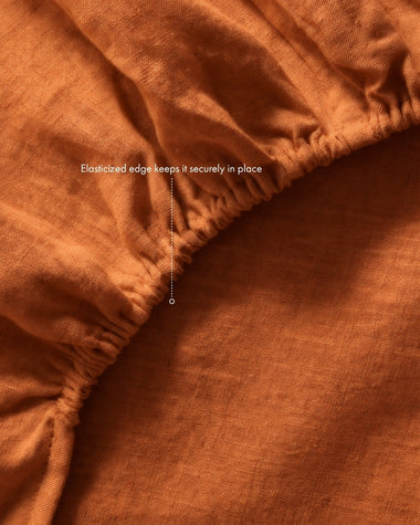 Rust 100% French Flax Linen Fitted Sheet