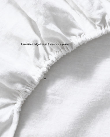 White 100% French Flax Linen Fitted Sheet