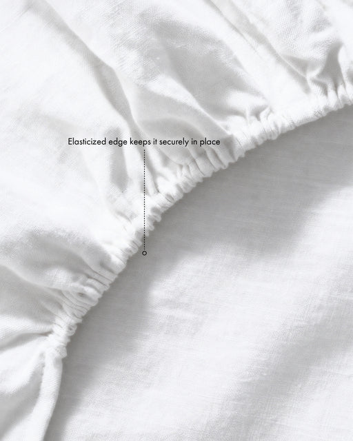 White 100% French Flax Linen Fitted Sheet