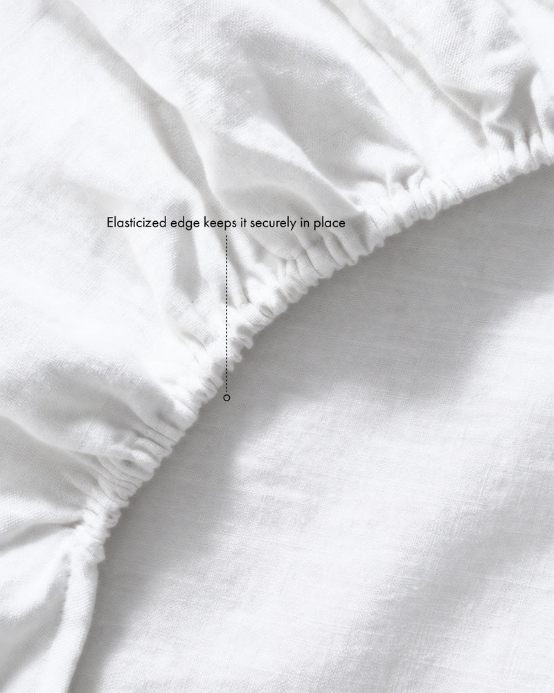 White 100% French Flax Linen Fitted Sheet